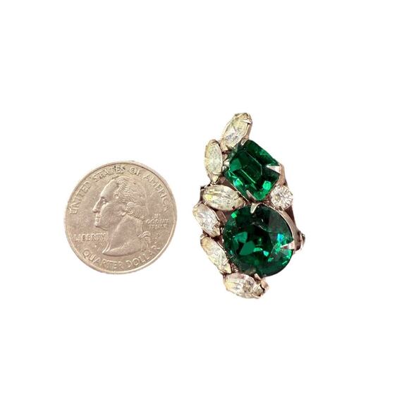 1 pc Runway Hattie Carnegie Clip Earring Emerald Green & Crystal - Picture 5 of 5